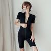 Sex Underwear Women's Sexy Silky Swimming Cloth Zipper Short Sleeve Open Gear Free Sexy Onesie Set One Piece with Hair