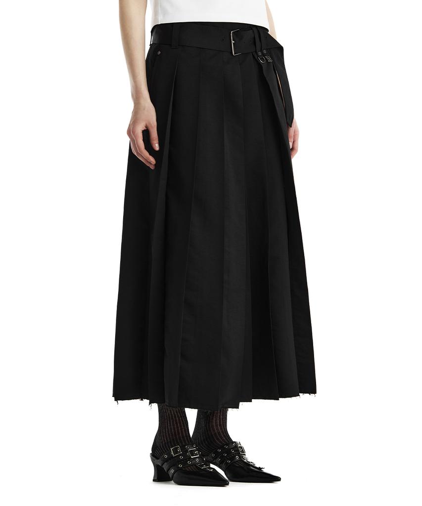 Teulimingbeodeu Belted Deep Pleat Skirt [ Black ]