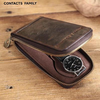 Boîte de Rangement pour Montre en Cuir Crazy Horse Rétro avec Fermeture Éclair – Pack Unique