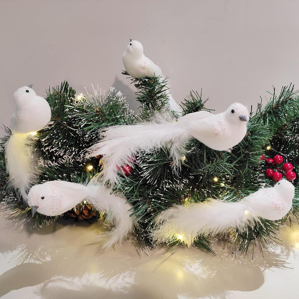 Ogrmar 12Pack Artificial Birds Ornaments Handmade Christmas Artificial Dove Birds with Sequins Clip on Christmas Tree for Xmas Tree Wreaths Garland