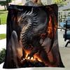 Ultra-Soft 3D Black Dragon Print Flannel Blanket - Vibrant Fantasy Design with Fiery Effects, Perfect for Bed, Sofa, Office