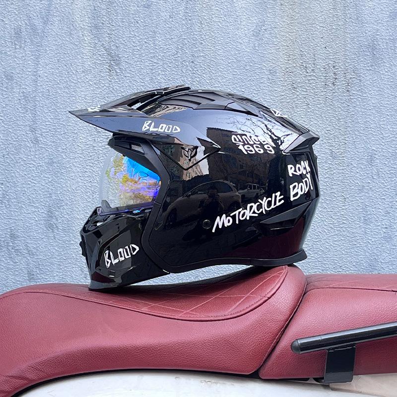 Street Fighter Motorcycle Helmet Men's and Women's Full Helmet Four Seasons Locomotive Retro Detachable Combination Helmet