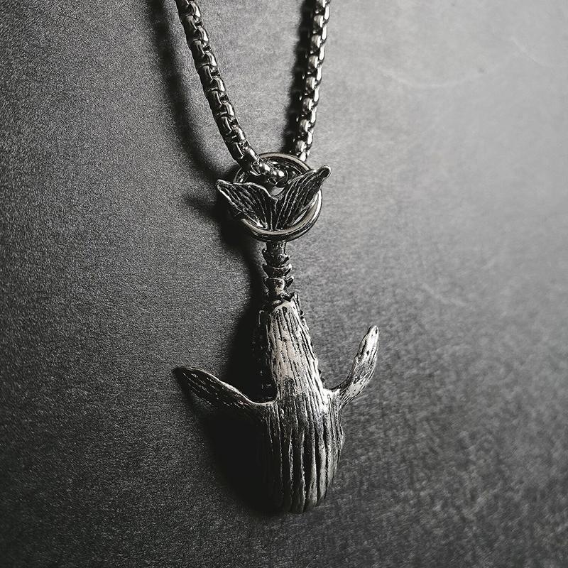 Ocean Vintage Oxidized Black 52HZ Whale Pendant Necklace With Stainless Stell Link Chain For Men Women Love Jewelry