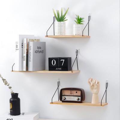 Floating Wall Shelf Decorative Wall-Mounted Shelf with Metal Brackets Wooden Storage Rack Multifunction for Kitchen Living Room