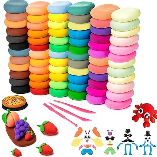 Ultra-lightweight clay 72-color set DIY toy handmade tools included. Suitable boys girls perfect birthday gifts. Natural drying play recommended ages