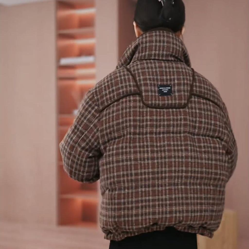 Thickened Warm Winter Plaid Cotton Jacket for Women Loose Casual Slimming Versatile Basic Outerwear Padded Coat