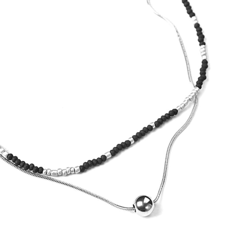 S SY [SET] HANDMADE GLASS BEADS & SILVER BALL LAYEring necklace