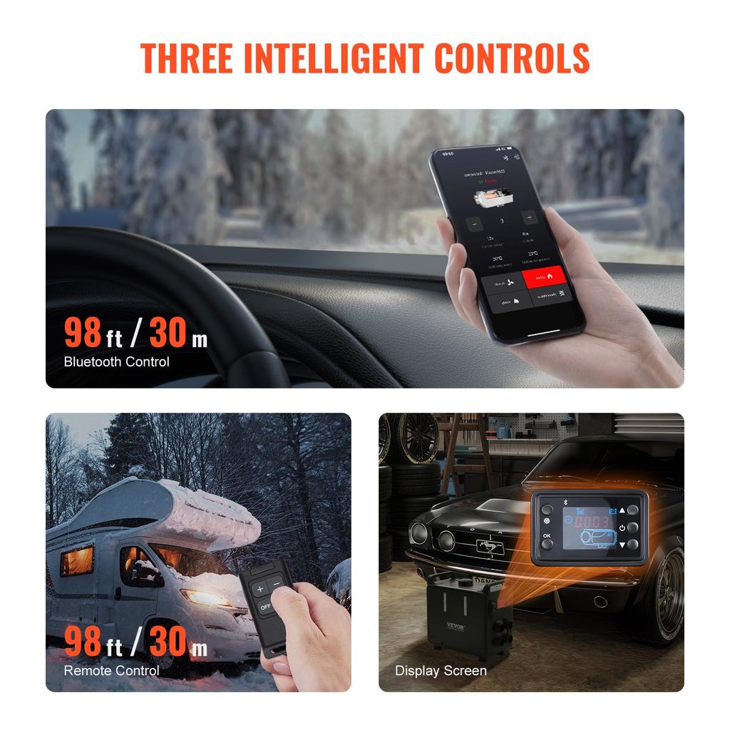 VEVOR 5-8KW Diesel Heater, 12V/24V All In One Diesel Air Heater, Bluetooth APP Control, Remote Control and Display Screen, CO Alarm