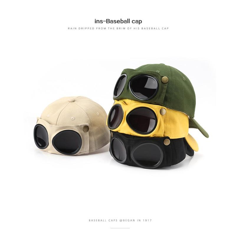 Aviator-Style Cap with Attached Sunglasses - Korean Trendy Unisex Baseball Hat with Sun Visor, Spring/Summer Versatile Accessory