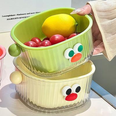 Cesto Escorredor com Alça Livre de BPA Grande Capacidade Secagem Rápida Design Vazado Camada Dupla 2 em 1 Cesto para Lavar Legumes e Frutas