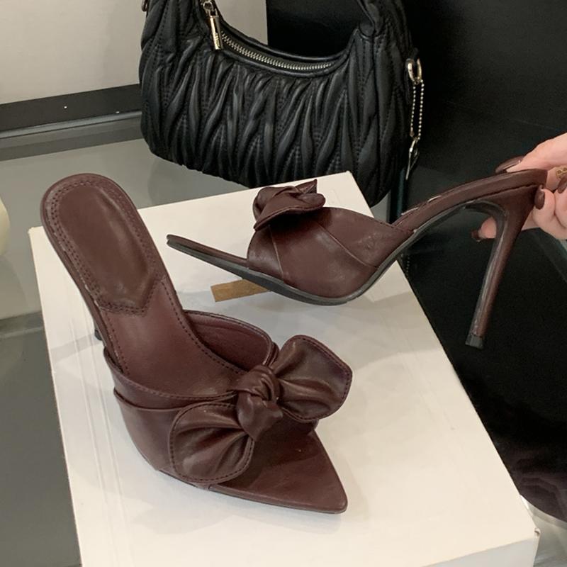Fashion Liyke Designer Damen PU Leder Schleife Mode Hausschuhe Sexy Spitz Offene Zehen Dünne Hohe Absätze Party Abschlussballschuhe Damen Sandalen