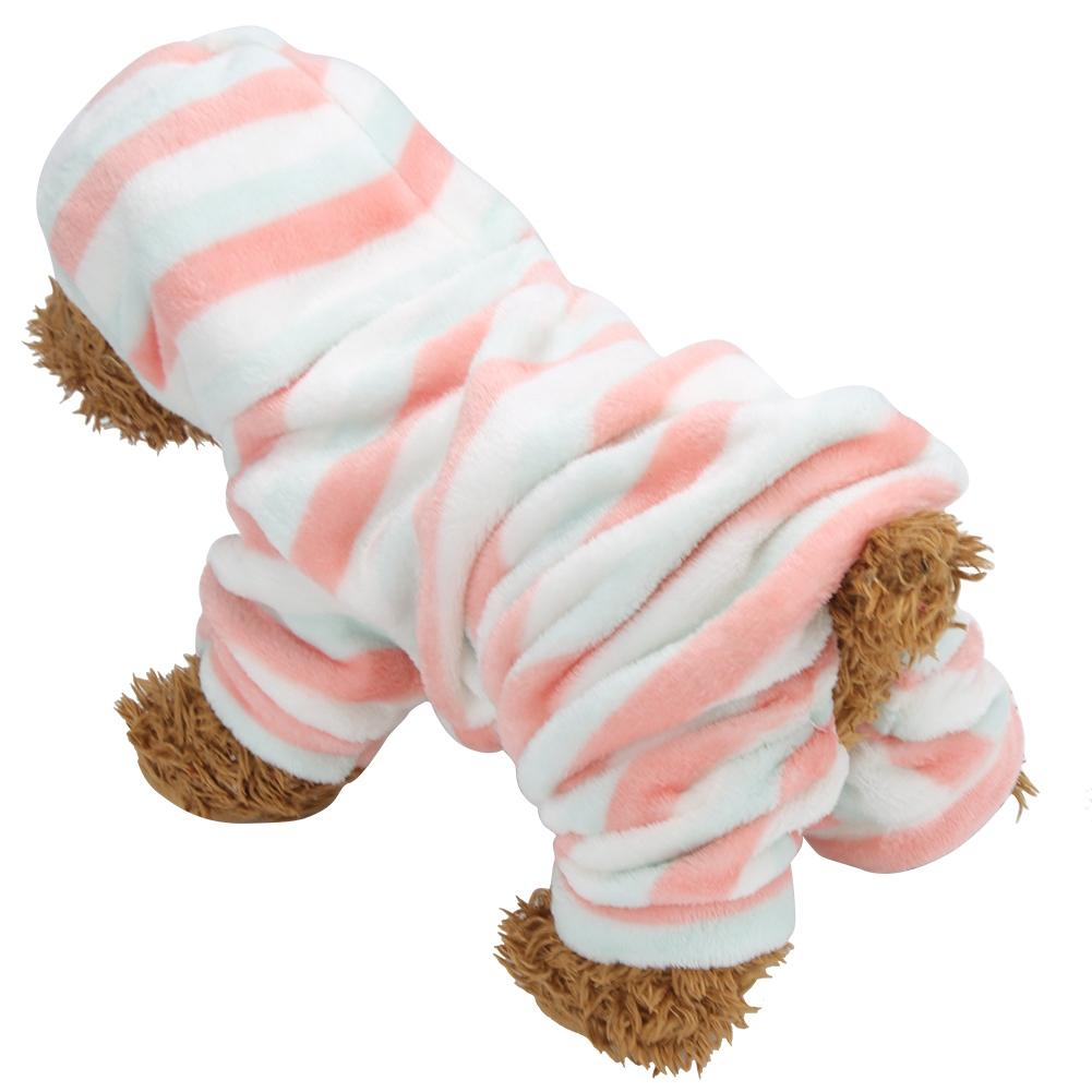 Coral Fleece Light Red Green Stripe Autumn Winter Four Feet Pet Hoodies Clothes Warm Pajamas Clothing for Dogs Cats