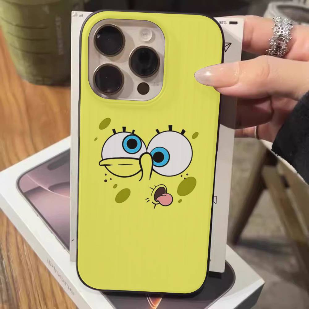 Cartoon S-SpongeBob S-SquarePants Phone Case For IPhone 17 16 15 14 13 12 11 Pro Max Plus Corrugated Bumper Back Cover Shell