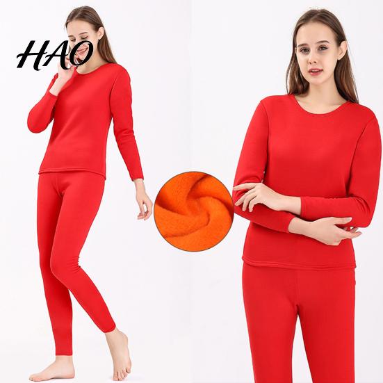 Thermal Pajamas 2 Pcs/Set Unisex Winter Warm Underwear Set Round Neck Slim Fit Long Sleeve Solid Color Thick Fleece Lined Soft Elastic Sport