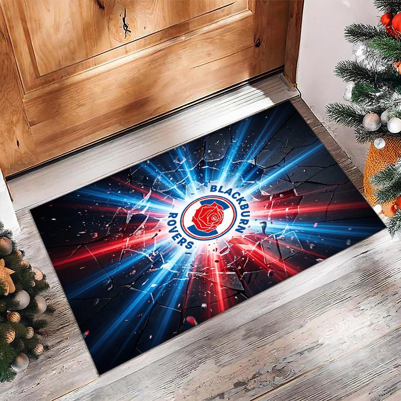 Blackburn Rovers Football Print Crystal Velvet Rug, Comfortable Water Absorbent Non Slip Indoor Floor Carpet
