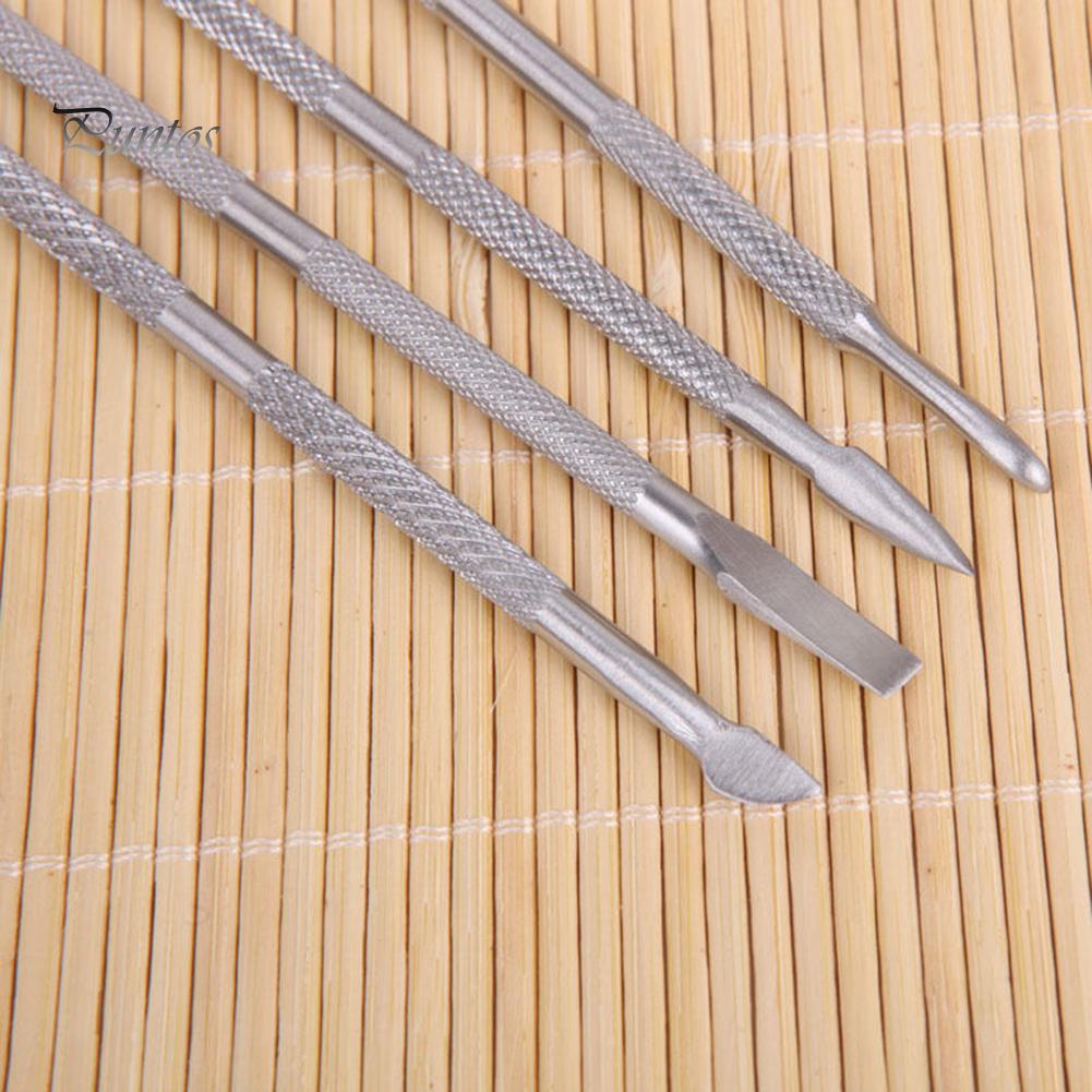Puntos 4 Pcs Durable Stainless Steel Nail Cuticle Pusher Remover Manicure Pedicure Tool