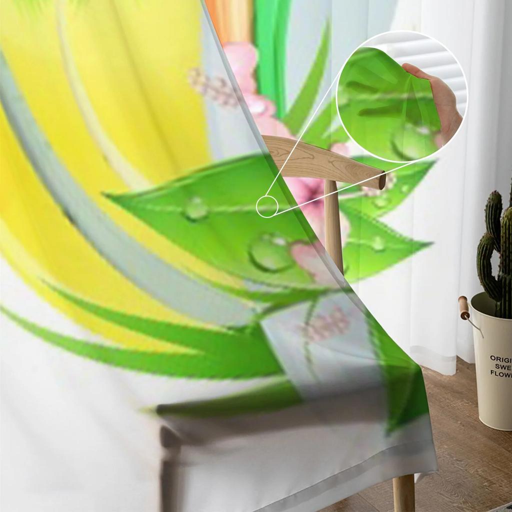 Tende da finestra con palme, fiori di ibisco e tavola da surf per soggiorno, camera da letto da ragazza, tende in tulle, velo da cucina, drappeggi in chiffon