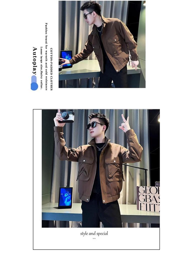 Men's Trendy American Style Stand-Up Collar Jacket, Spring/Fall 2025 Casual Workwear Top