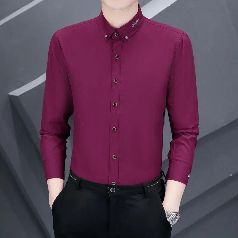 Men's Shirts Collar Five-pointed Star Embroidered Casual Business Dress Shirt Long-sleeved Versatile Men's Bottom Tops
