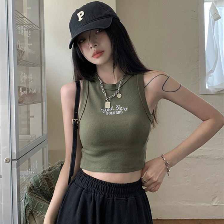 American Sweet Spice Girl I-shaped inner sling vest women with chest pad short outer sleeveless jazz dance top summer