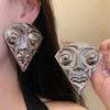 Vintage Metal Face Stud Earrings Women Exaggerated Fan Shaped Earrings Stylish Daily Wear Party Holiday Exquisite Jewelry Gifts
