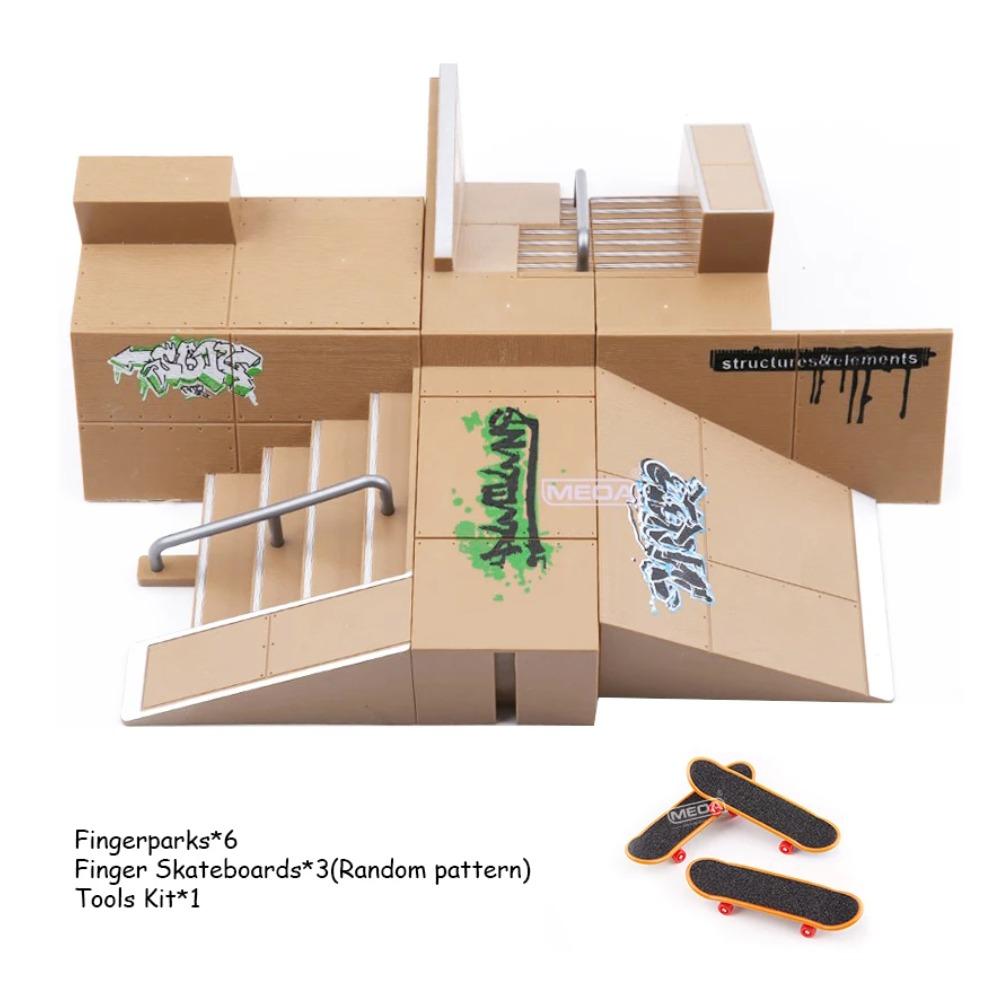 DIY Finger Skateboard Deck Ramp Set Pro Fingerboard Mini Skatepark Kit Mini Stunt Finger Board Skate Training for Kids Gifts