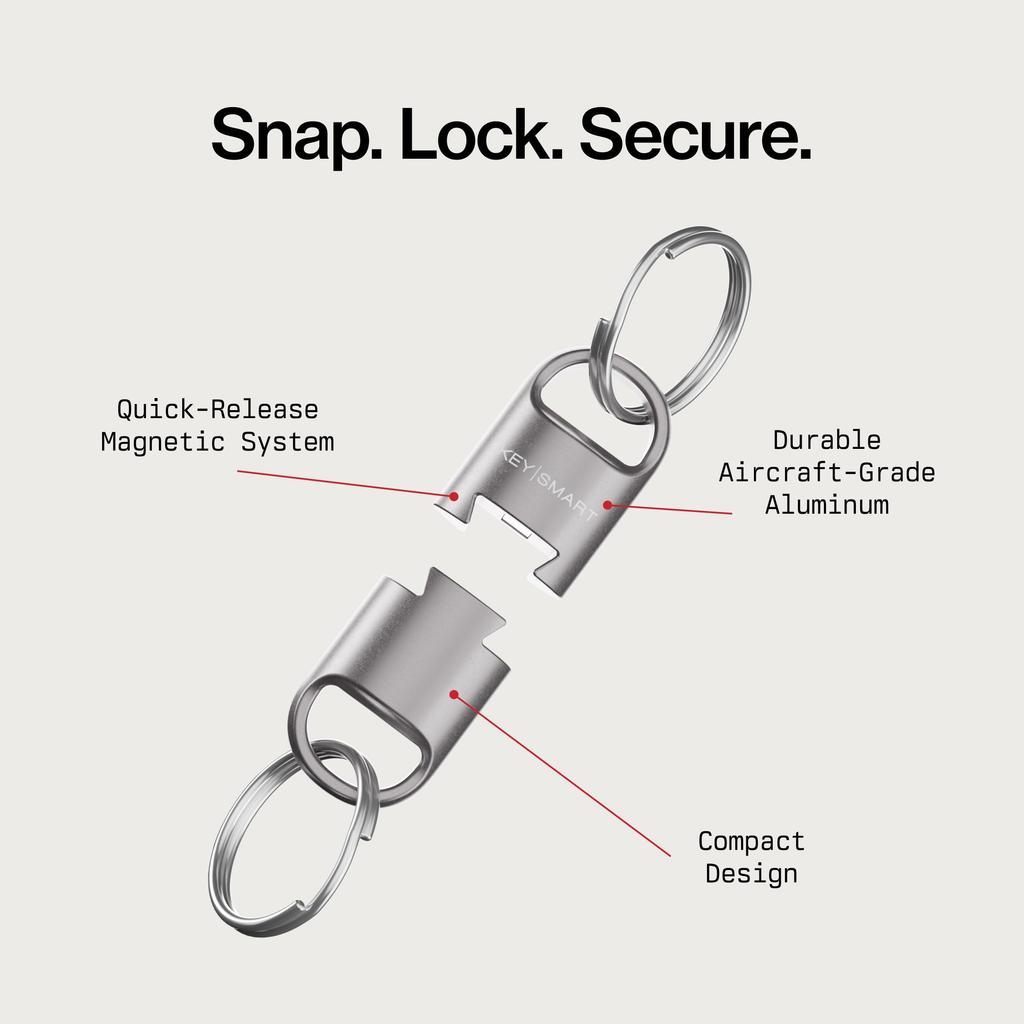 KeySmart MagConnect Pro Magnetic Keychain for Wallets and Car Keys, Detachable Key Ring, Quick Release Keychain, Titanium (3 Pack), 9 X 3 X 5 Cm