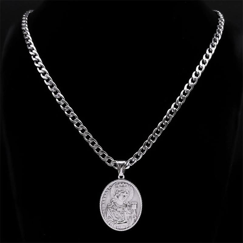 Collier Médaille Sainte Barbe en Acier Inoxydable 316 Couleur Argent Pendentif Hommes Religion Catholique Colliers Bijoux Santa Bárbara