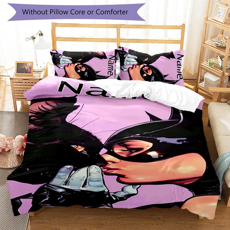 3pcs Custom Name Batman Bedding Set Duvet Cover Closure Includes 1 Duvet Cover & 2 Pillowcases for All Seasons Bedroom Decor