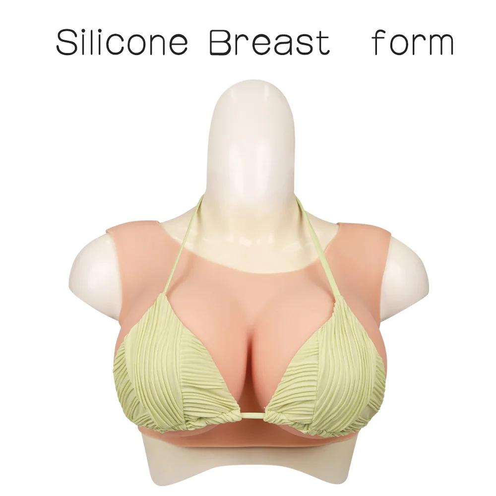 1 Piece Asian yellow Round neck Silicone Breastplate Fake boobs Fake breasts forms B-G Cup Breast Plates Transgender Cosplay Dra