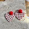 Hong Kong Style Retro Polka Dot Earrings: Playful Red Ear Clips for Girls and Women