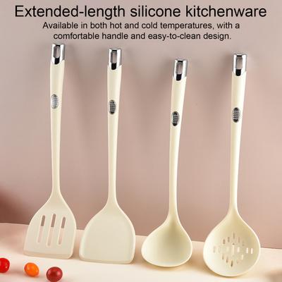 4Pcs Silicone Spatula Set Long Handle Non Stick Spatula Slotted Spoon Turner Ladle High Heat Resistant Kitchen Utensils