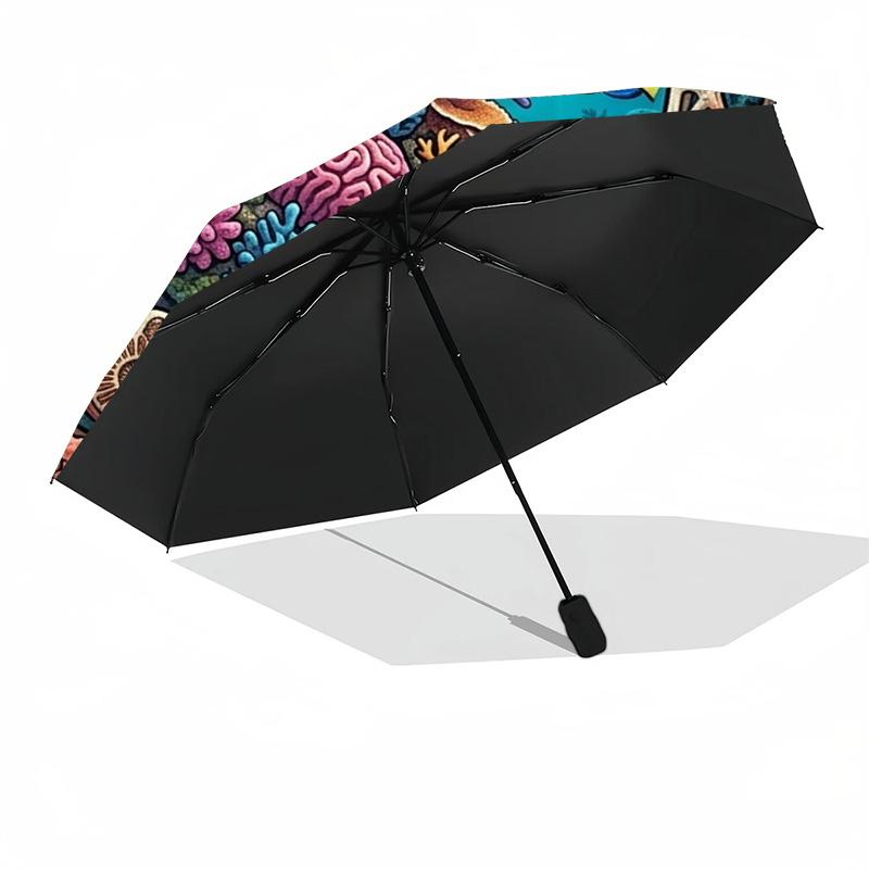 Underwater Coral Reef Scene Pattern Umbrella, Portable and Foldable Design, 8 Ribs, a Casual Accessory for Halloween, Christmas, and Birthday Gifts.