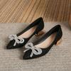 Fashion 34-43 Big Size Bowknot Women Pumps Gold Low Heel OL Shoes Pointed Toe Ladies Shiny Cloth Bowtie Pumps Zapatos De Tacón Mujer