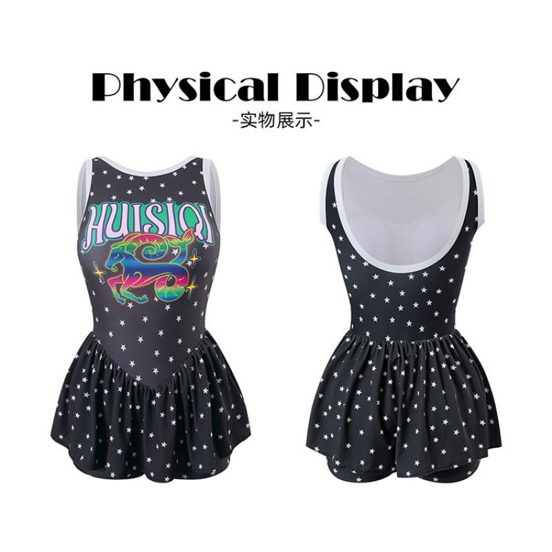 Retro Star Print One-piece Swimsuit Women's Slim Slim-fitting Belly-covering Slim-looking Conservative Cartoon Hot