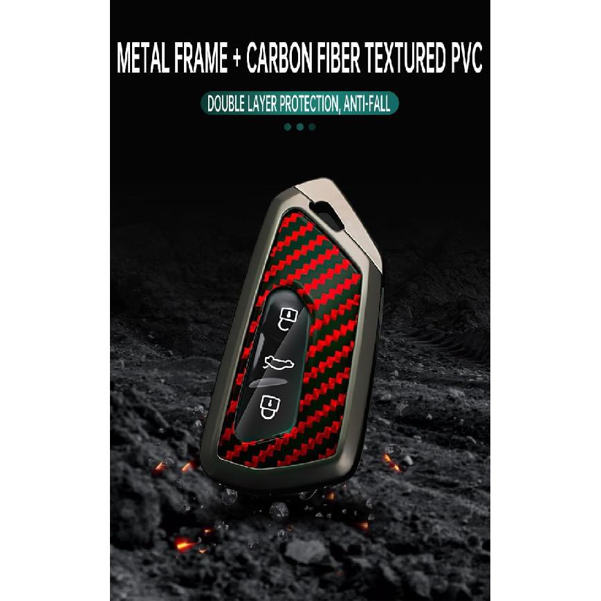 HIBEYO Smart Car Key Fob Cover for VW Volkswagen ID3 ID4 MK8 Golf 8 GTI Skoda Octavia Accessories with Keychian PVC Carbon Fiber Texture Key Case for