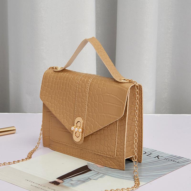 

Модная маленькая квадратная сумка с жемчужным замком с крокодиловым узором, повседневная трендовая наплечная сумка, маленькая квадратная сумка абрикосовый