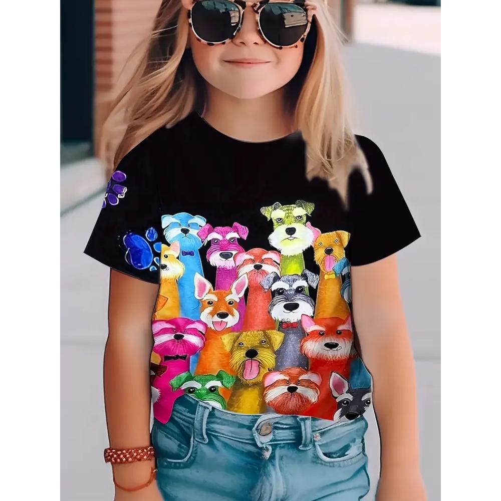 Clothes for Girls 3D Print Cute Cat Crew Neck Graphic T Shirts Summer Play Streetwear Kawaii Girl Outdoor Clothes for Children