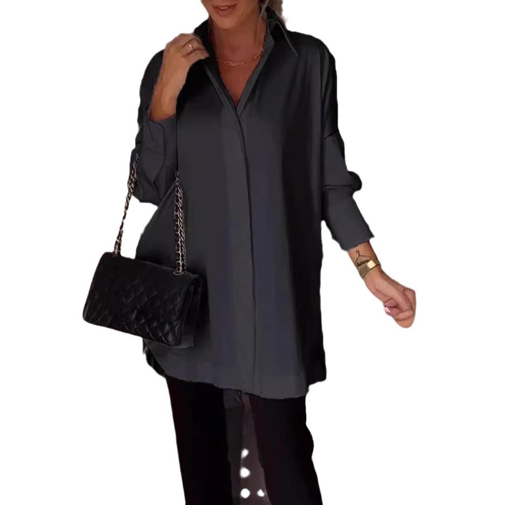 Plus Size Women's Casual Long-Sleeve Multi-Color Solid Shirt