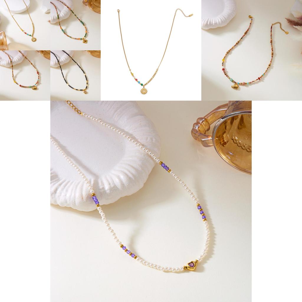 Stainless Steel Sunflower Necklace With Natural Turquoise Beads For Women