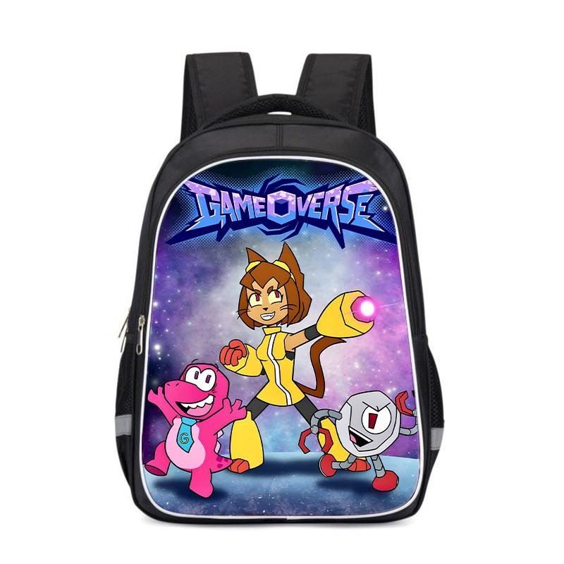 Kids Cartoon Print Backpack School Lightweight Ergonomic Design With Reflective Safety Stripes Oxford Fabric Grade 3-4