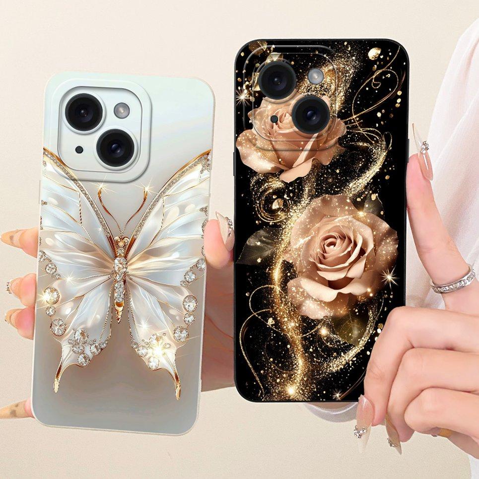 Daisy Bow Pattern Butterfly Flower Cherry Back Cover For iPhone 14 Pro Max Phone Case Soft Silicone Casing On iPhone14 14Plus