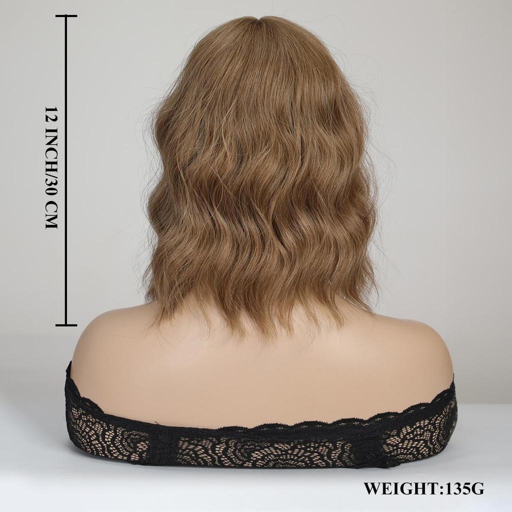 Short Curly Wavy Bob Wig 12 Inch Shoulder Length Middle Part Short Brown Wig Heat Resistant Synthetic Party Costume Cosplay Wig For Girls Wear Wigs