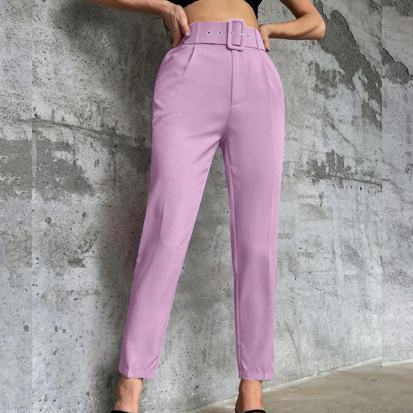 

Женские однотонные повседневные брюки, облегающий крой, пояс с отделкой, прямые брюки с узором «девять точек» XL светло-фиолетовый