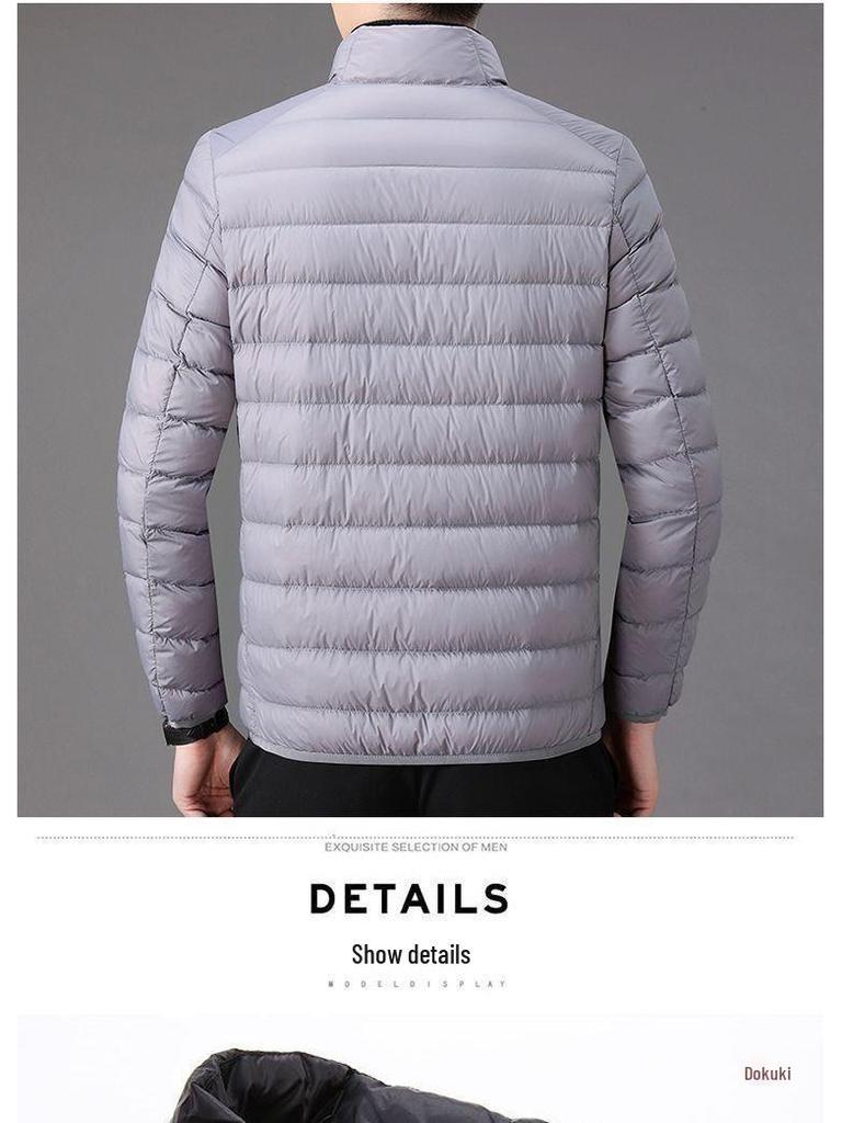 Herren Daunenjacke Slim: Kurz, Stehkragen, mit Kapuze, für Herbst und Winter