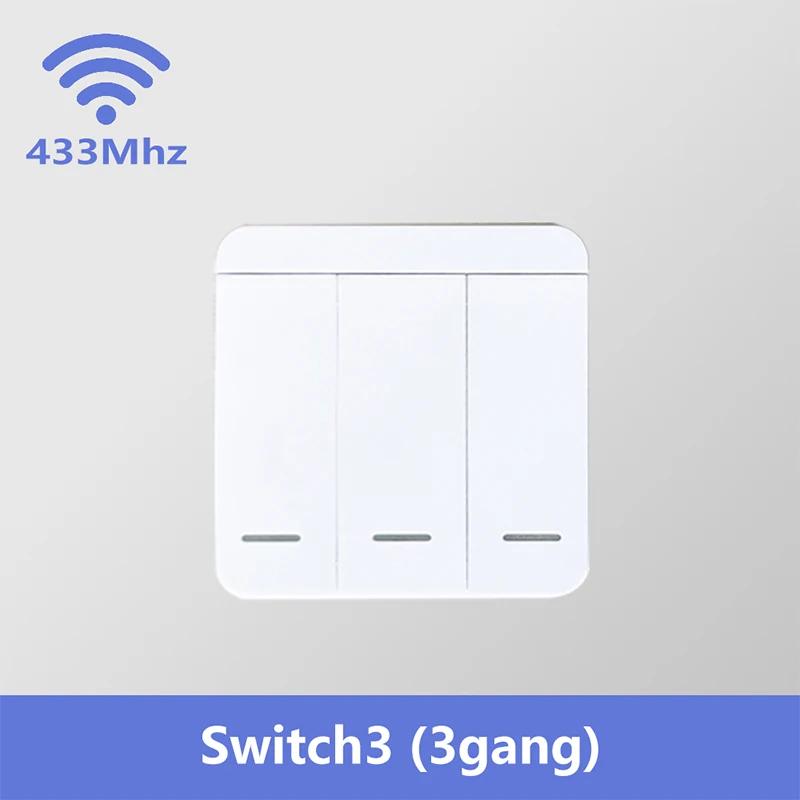 RF 433MHz Smart Switch 16A Lamp Relay Receiver 2-Way Remote Control 1/2/3 Gang Wall Switch Round Panel Mini Transmitter DIY Home