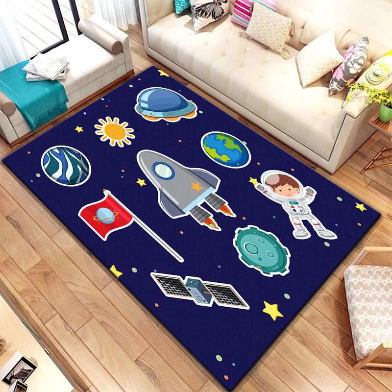 Cartoon  Astronaut Beautiful Painting Carpet for Living Room Large Area Rug Black Soft Carpet Home Decoration Mats Boho Rugs