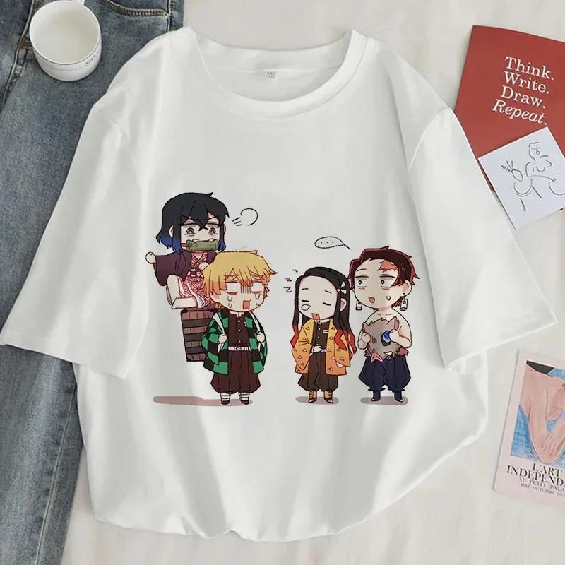 Demon Slayer Print Unisex T Shirt Women Harajuku Aesthetic White Tops Tee Tshirt Japan Anime Ullzang Female TShirt Summer Black T-shirt