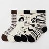 Women's Cartoon Korean Style Striped Mid-Calf Socks - Seamless, No Pill, Perfect for Autumn & Winter