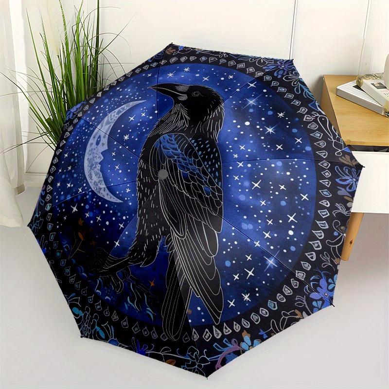 

Enchanted Raven Moon Mandala Wall Art DecorUmbrella, Portable 3-Fold Compact Umbrella for Men & Women Gift